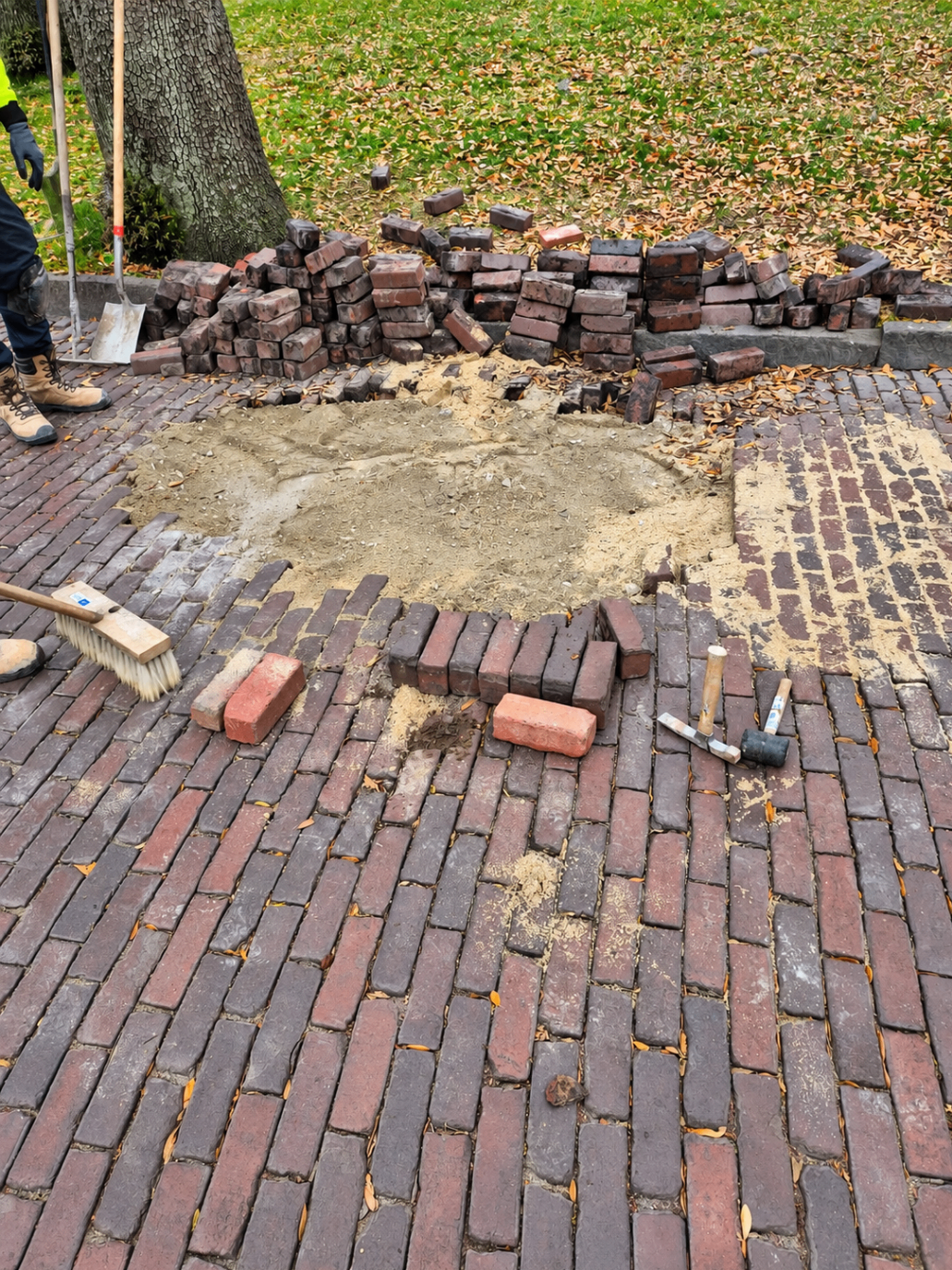 Historic brick surface during repair