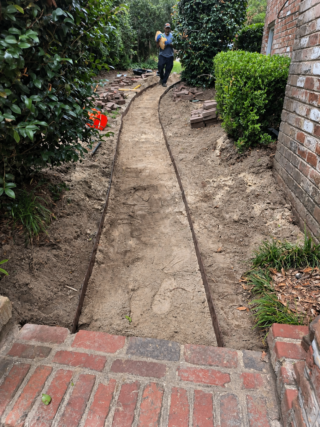 Garden walkway prepared before installation